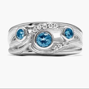 NWT Judith Ripka Fine Jewelry Santorini London Blue Topaz & Diamond Band Ring 6